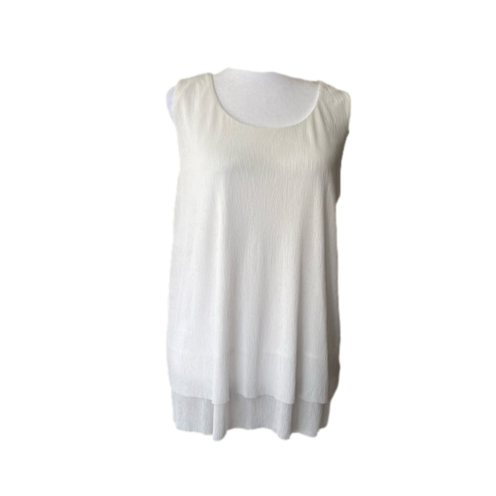 Chico’s Layered Hem Sleeveless Tank Blouse White Gauze Crepe